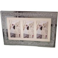 3 Multi Aperture Picture Photo Frame Horizontally Crushed Jewel - Silver