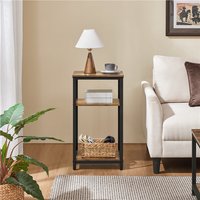 Wooden End Table with 2-Tier Shelves for Living Room - Rustic Brown