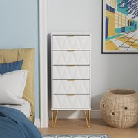 Diamond Ready Assembled 5 Drawer Bedside Cabinet - White Matt