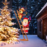 Lighted Reindeer and Santa Claus on Ladder - Red