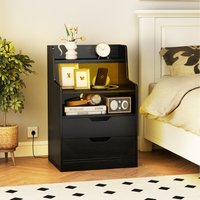 LED Nightstand with Charging Station - Black
