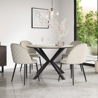 Calne Calcutta Gold Table W Blk Leg+ Raye Velvet Dining Chair Set Of 6 - Beige