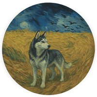 Van Gogh Siberian Husky Textured Glass Round Trivet - Small Kitchen Chopping Board - Blue