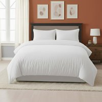 Snug City Embossed Stripe Duvet Cover Soft Microfibre Bedding with Pillowcases in White | Size: Single