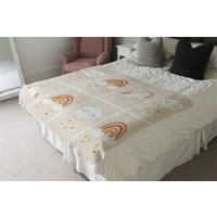 Cute Hand Drawn Unicorn, Rainbow And Cloud Blanket - Brown