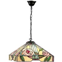 Willow 3 Light Large Ceiling Pendant Dark Bronze, Tiffany Style Glass, E27 - Dark Bronze
