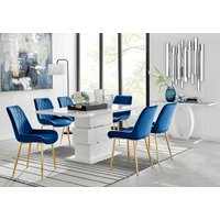 FurnitureboxUK, Apollo Table With Six Pesaro Gold Leg Chairs - Navy FurnitureboxUK, Apollo Table With Six Pesaro Gold Leg Chairs - Navy