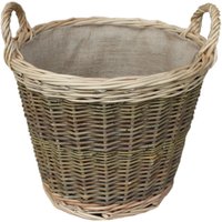 Unpeeled Hessian Lined Wicker Log Basket - Brown / 42cm