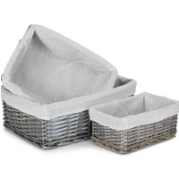 Antique Wash Wicker Storage Basket with Lining - Brown Grey / 43cm / 1.1kg