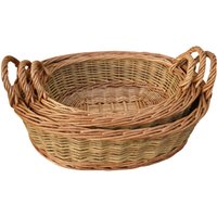Set of 3 Two Tone Green Oval with Handles Willow Trays - Brown
