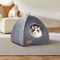 Livingandhome, Semi-enclosed Triangle Cat Nest Cave Bed With Removable Cushion - Dark Grey / 0.4kg Livingandhome, Semi-enclosed Triangle Cat Nest Cave Bed With Removable Cushion - Dark Grey / 0.4kg