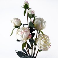 Cream Peony Artificial Flowers Spray 4 Flowers 3 Buds - White