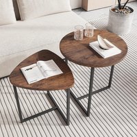 Set of 2 Round Triangular Nesting Side Table - Brown