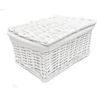 Lidded Wicker Storage Basket With Lining Xmas Hamper Basket - White / 24cm