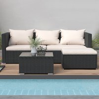 Bigzzia, 5 Piece Rattan Garden Patio Sofa Set - Black / No Cover Bigzzia, 5 Piece Rattan Garden Patio Sofa Set - Black / No Cover