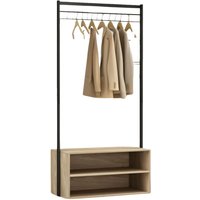 Coat Rack Stand With 2 Storage Shelves Hallway Furniture - Oak