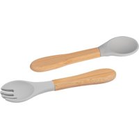 Bamboo Baby Weaning Fork Spoon Set - Grey