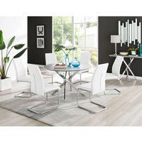 Novara Grey Concrete Effect 120cm Round Dining Table And 6 Lorenzo Chairs - White