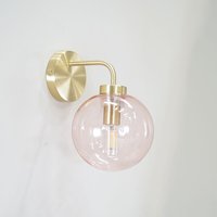 Frenchie Pink Glass Globe Single Gold Stem Wall Light - Gold