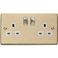 Polished Brass 2 Gang 13A DP Ingot Twin Double Switched Plug Socket - White