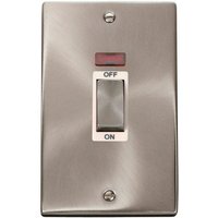 Satin Brushed Chrome 2 Gang Ingot Size 45A Switch With Neon - White