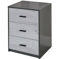 Wooden Bedside Cabinet - Black / Ash Grey Oak Drawers
