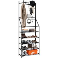 Coat Stand with Shoe Storage Shelves and 8 Hooks - White / 5
