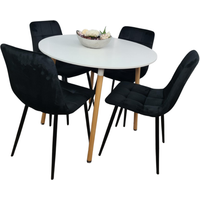 Round Dining Table and Velvet Tufted Chairs Set - White