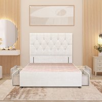 Chesterfield Velvet Divan Bed Base with 54" Floor Standing Headboard and Drawers - White / Super King / 4