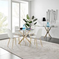 Novara Dining Table With Four Corona Gold Dining Chairs - White