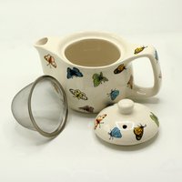Small Butterfly Herbal Teapot Ceramic Personal Tea Brewer - Multi