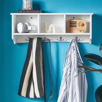 Wall Storage Unit with 3 Cubbies and 4 Hooks - White - White