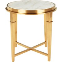 Alvaro Round Marble Top and Gold Finish Side Table - Gold