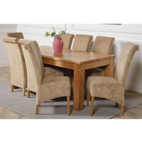 Dakot 182 x 92cm Oak Large Dining Table and 8 Montana Fabric Chairs - Beige