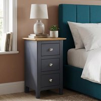 Pair of 2 Taberno 3 Drawer Bedside Table Oak Effect Top Night Stand - Graphite Blue