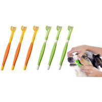 6PC Pet Oral Cleaning Three-Sided Soft Bristled Toothbrush - Green&Yell
