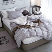 Silver Stripe Printed Duvet Set - Silver / 135cm