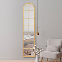 Arcus Slim Framed Metal Arch Leaner Wall Mirror - Gold / 190cm
