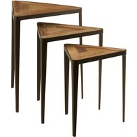 Elmo Elm Wood and Iron Set Of 3 Triangular Tables - Black, Brown