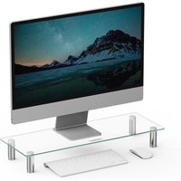 Height Adjustable Glass Monitor Stand for Desks with Aluminium Legs - Clear / 21cm