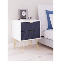 Diamond Ready Assembled 2 Drawer Bedside Cabinet - Indigo Matt & White