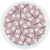Dragonflies Round Worktop Protector - Textured Glass Chopping Board - Pink