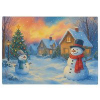 Christmas Snowmen Smooth Glass Worktop Saver - Small Chopping Board - Multi