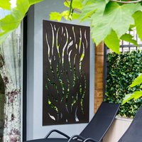 MirrorOutlet Large Metal Flame Garden Screen Wall Mirror 120 x 60cm - Antique Black