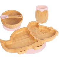 Dinosaur Bamboo Suction Baby Feeding Set 4pc - Pastel Pink