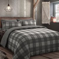Check Grey Teddy Soft Cosy Fleece Duvet Set - Grey / Single