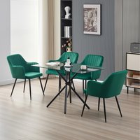 Miami Dining Table with 4 Charlotte Velvet Chairs - Green