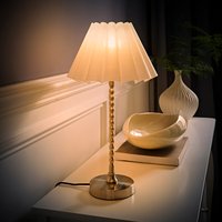 Maeve Brushed Chrome Bobble Table Lamp with Pleated Tapered Shade and LED Bulb - White