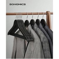 SONGMICS Wooden Hangers with Anti-Slip Trousers Bar - Black / 1.2cm / Eucalyptus / 2.4kg