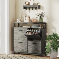 HOMCOM Narrow Shoe Cabinet with 4 Flip Drawers - Cement Grey